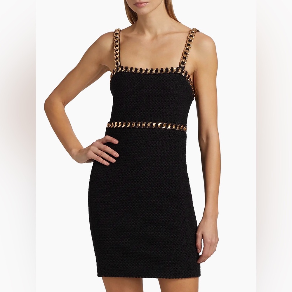 Alice + Olivia Kelly Woven Mini Dress with Gold Chain Detail